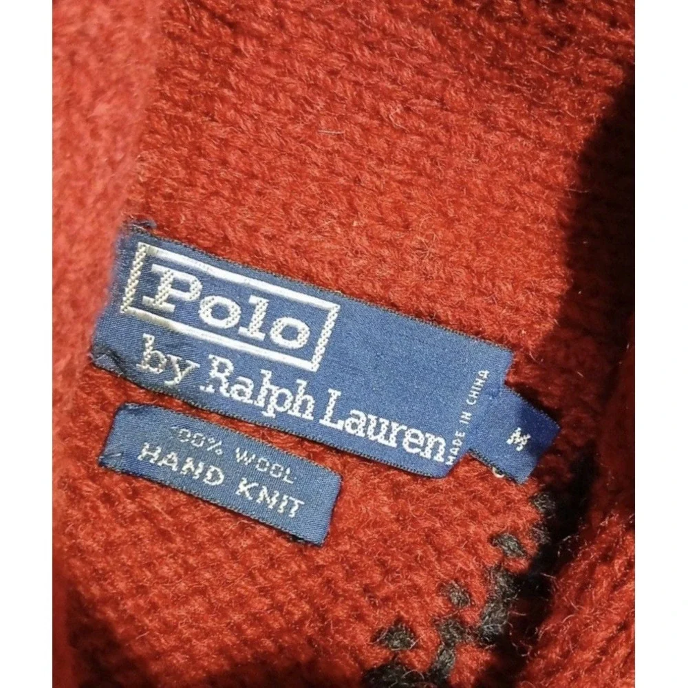 Vintage Polo Ralph Lauren Wool Hand Knit Southwestern Aztec Shawl Sweater M